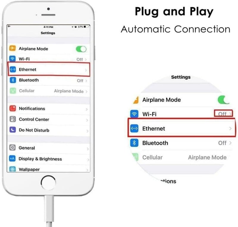 esbeecables Lightning to Ethernet Adapter, [MFi Certified] Lightning to RJ45 Ethernet LAN Network with Connector Compatible with iPhone 14/13/12/11/iPad/iPod Models,Supports 100Mbps High Speed,Plug and Play - Image 4